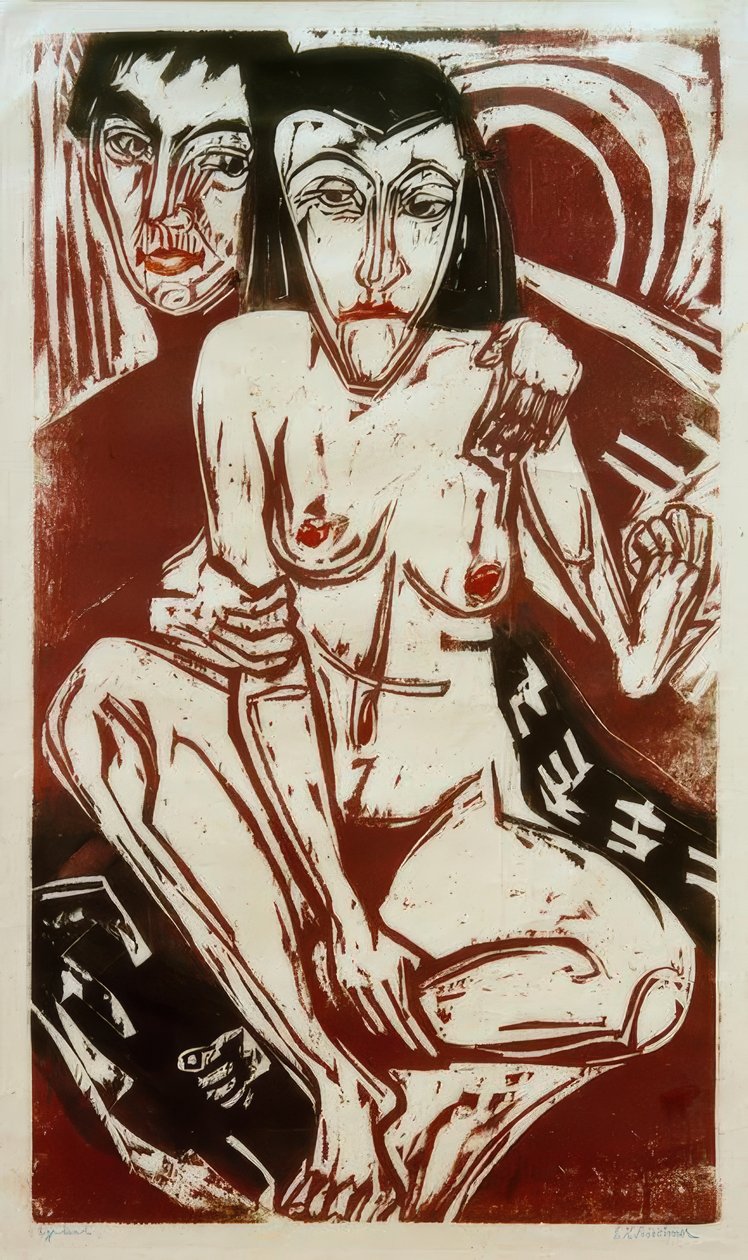 忧郁（与欧娜的自画像） 作者 恩斯特·路德维希·基希纳