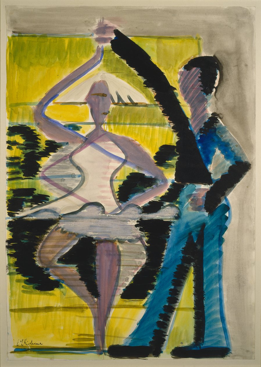 Pirouetting Dancer》，约 1931 年至 1932 年（水彩和黑色毛笔，铅笔，平滑牛皮纸卡纸） 作者 恩斯特·路德维希·基希纳