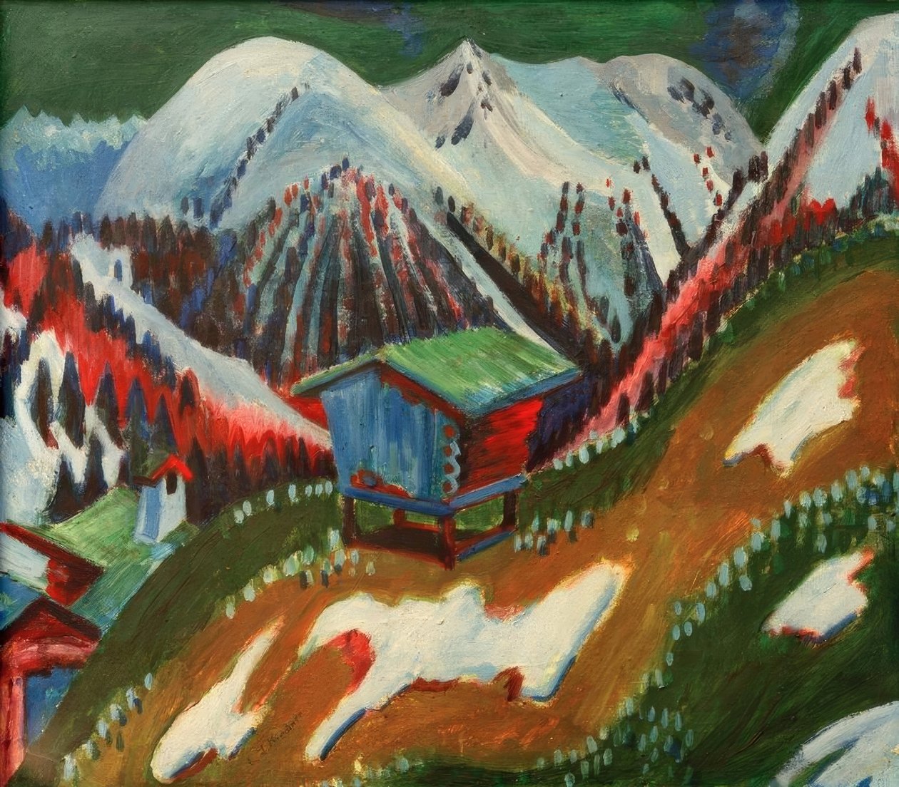 融雪。与高山小屋山风景 作者 恩斯特·路德维希·基希纳