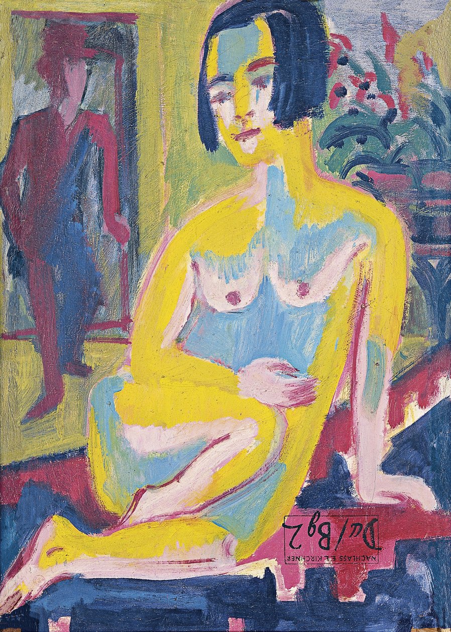 坐着的女性裸体。研究，约1921-1923年 作者 恩斯特·路德维希·基希纳