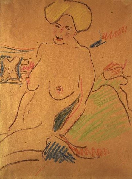坐姿裸体，约1907年（纸上粉笔画） 作者 恩斯特·路德维希·基希纳