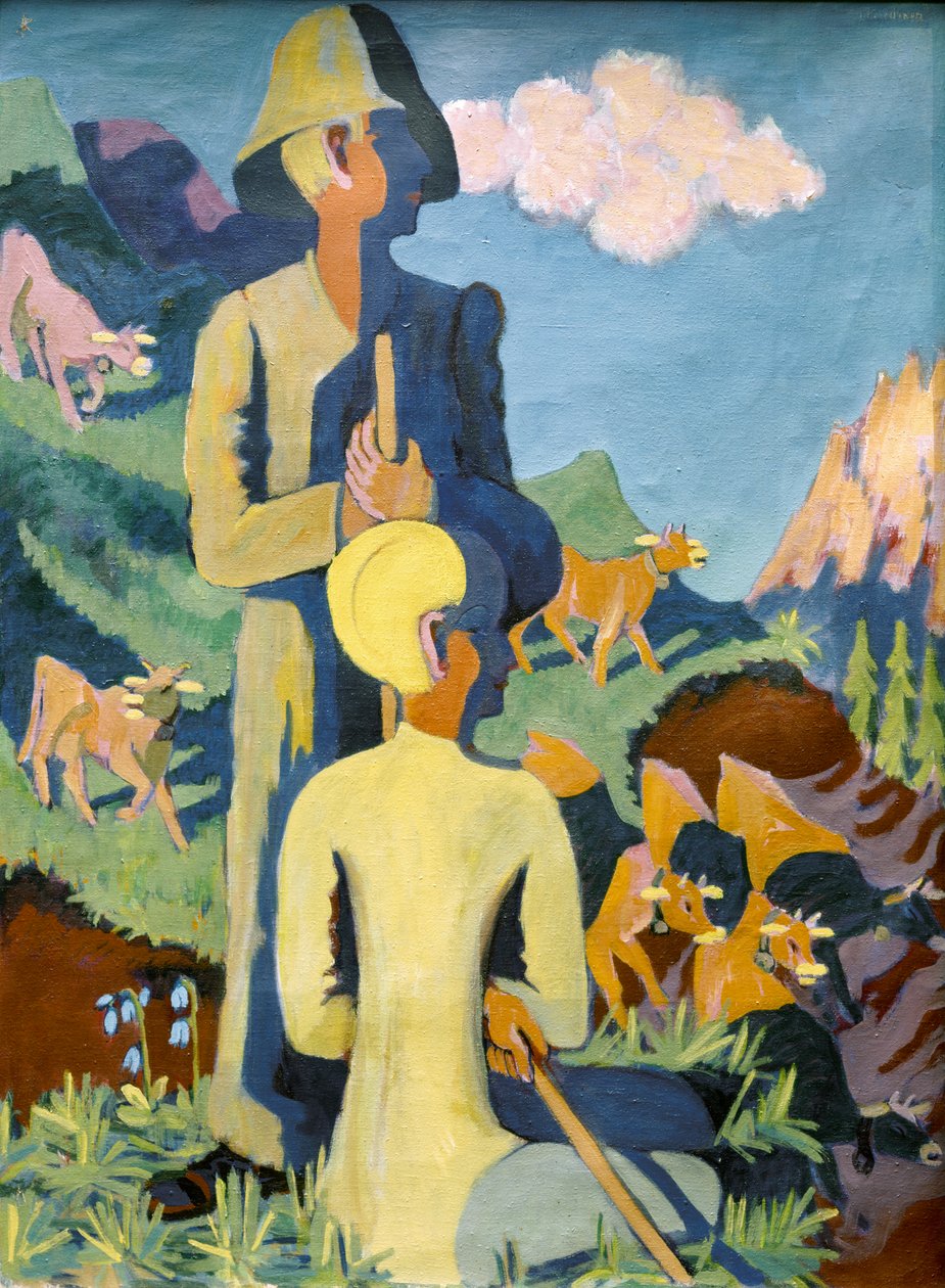 傍晚的牧羊人1937.(布面油画） 作者 恩斯特·路德维希·基希纳