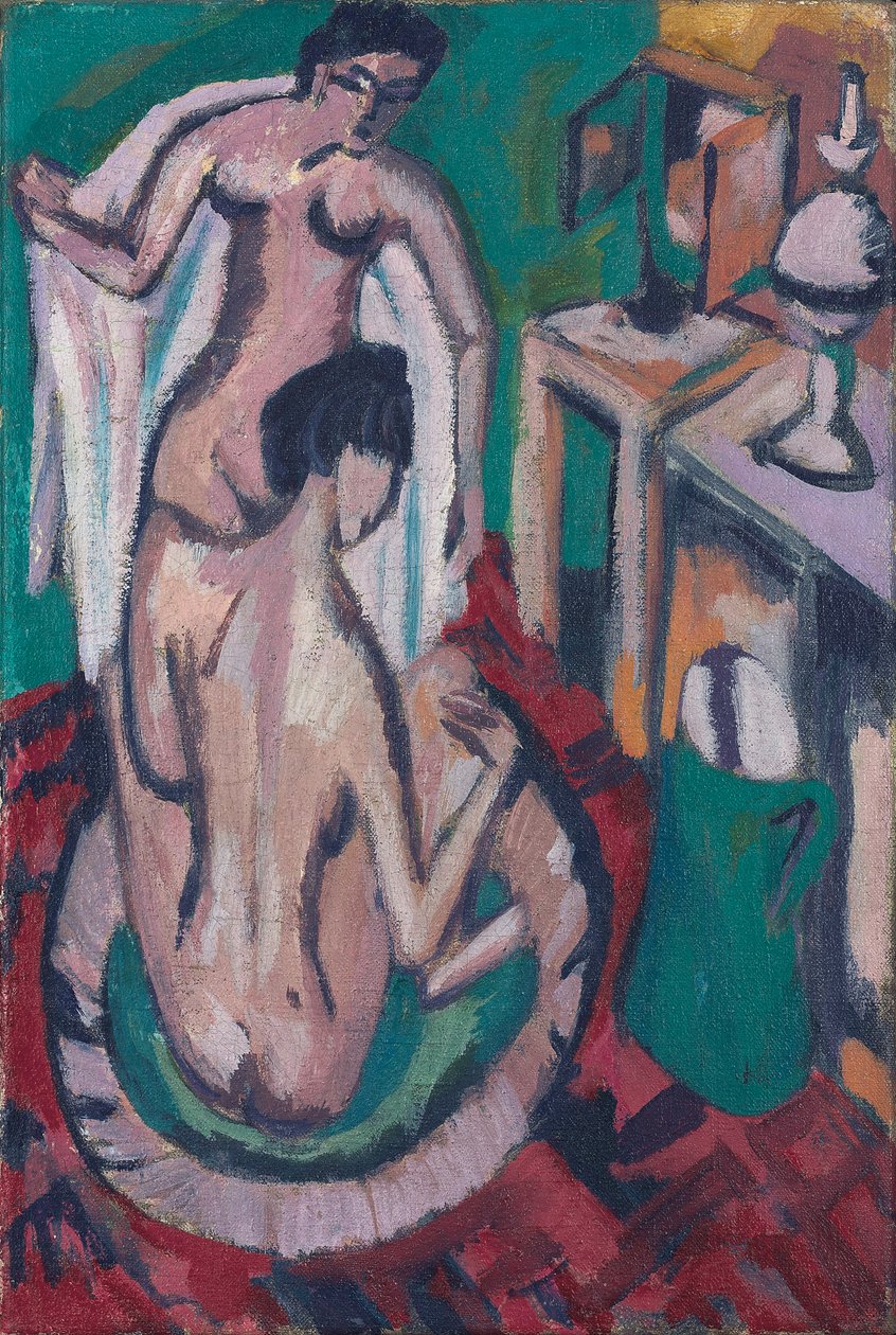 浅浴缸中的两个裸体，c。 1912 - 1913-1920 作者 恩斯特·路德维希·基希纳