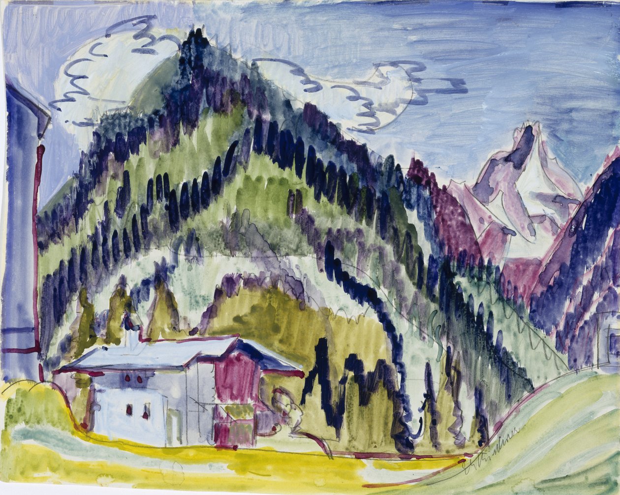 Wilderness Home，1924-25（纸和石墨） 作者 恩斯特·路德维希·基希纳