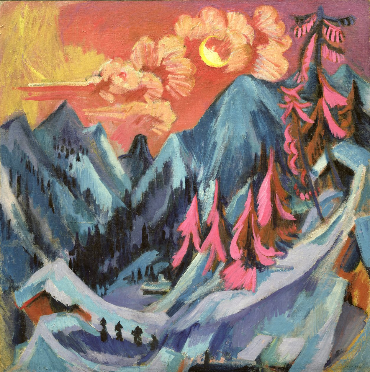 月光下的冬季景观，1919年 作者 恩斯特·路德维希·基希纳