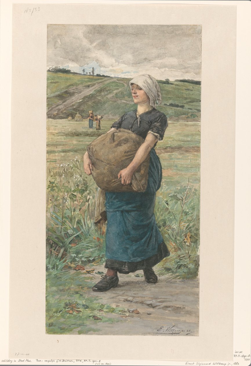 背着重包跑步的女人 作者 Ernst Witkamp（艺术家签名）