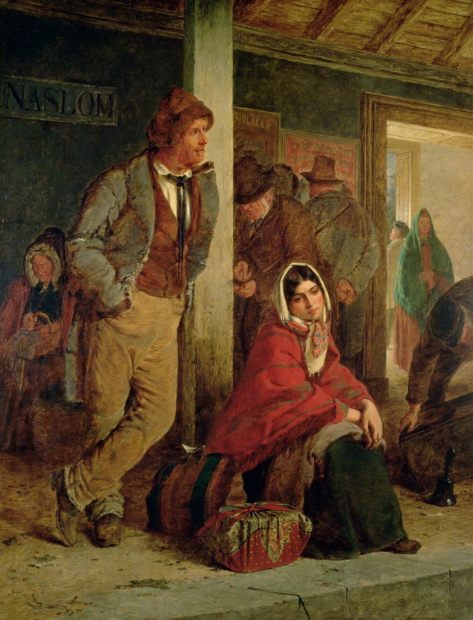 爱尔兰移民等待火车，1864年 作者 厄斯金·尼科尔