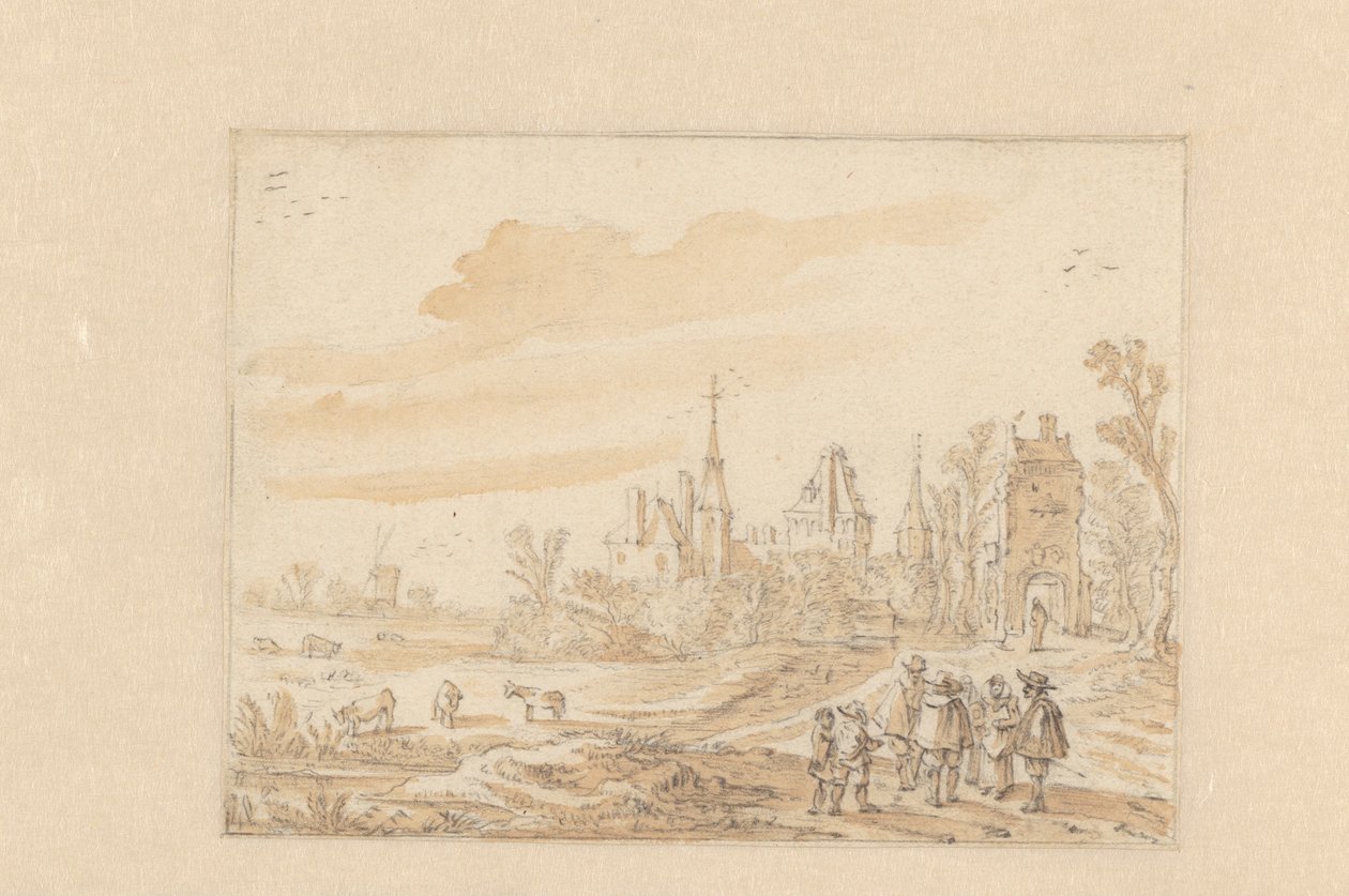 Landschap met een groep personen en een kasteel 作者 Esaias van de Velde（可能）
