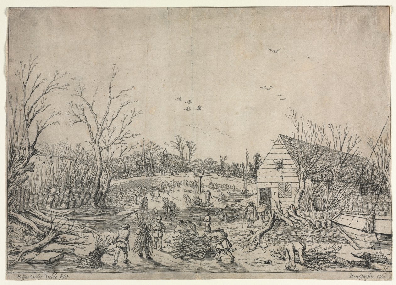 1624 年 1 月 10 日的大洪水（或 1624 年维亚宁修复莱克河上的破损堤坝） 作者 以赛亚斯·范德韦尔德