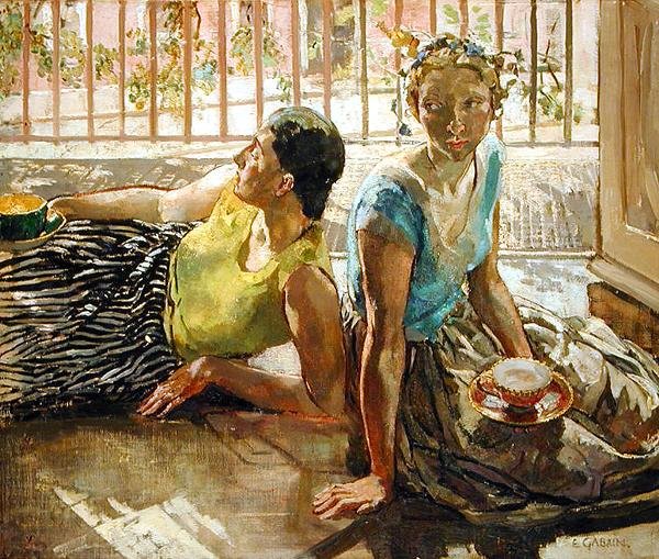 两个女孩，c.1935（布面油画） 作者 埃塞尔·加班