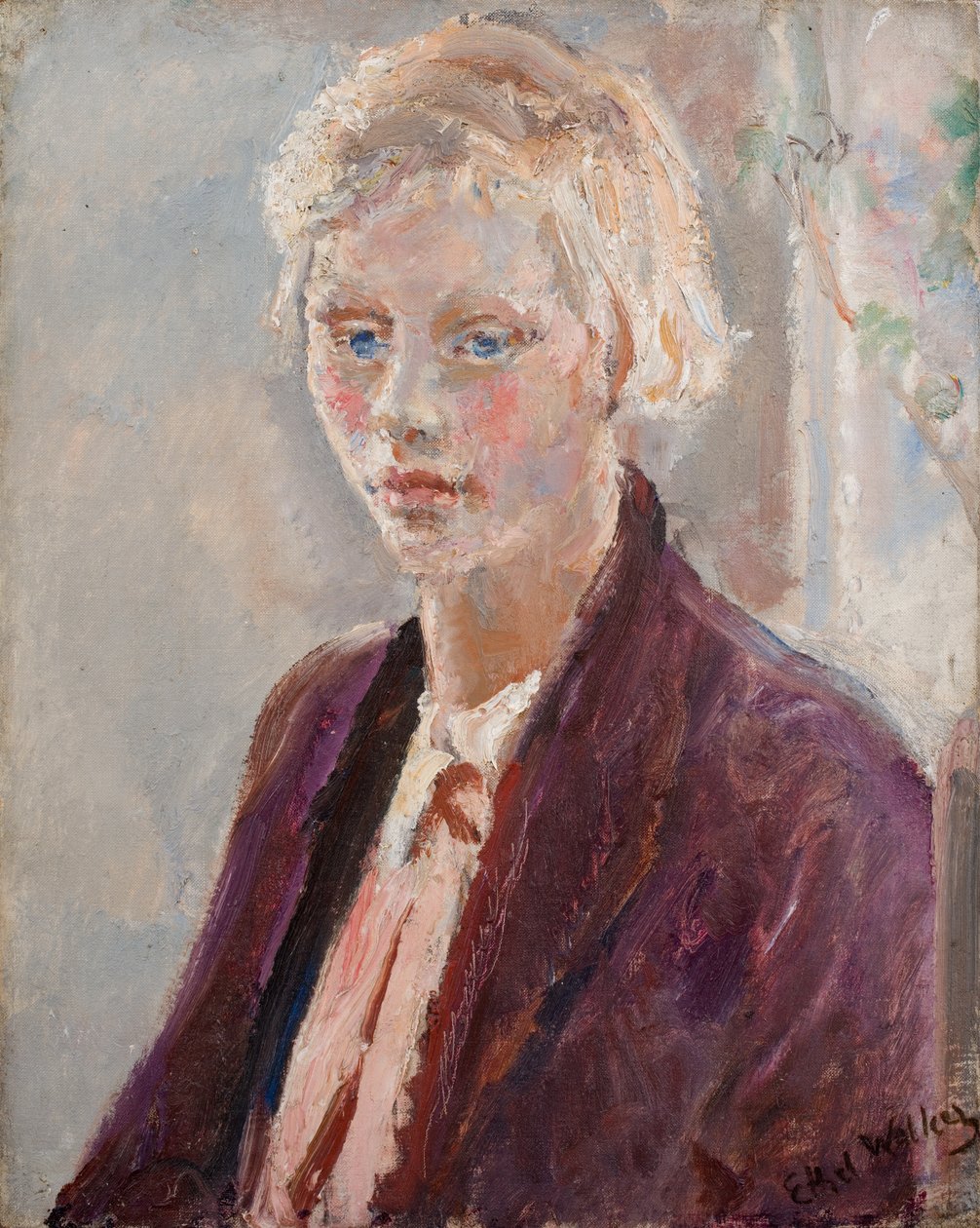 穿紫色夹克的金发女孩，约 1935 年（布面油画） 作者 埃塞尔沃克