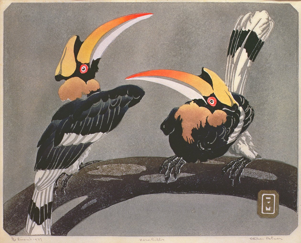 犀鸟，1937年（linocut） 作者 艾琳·帕尔默（Ethleen Palmer）