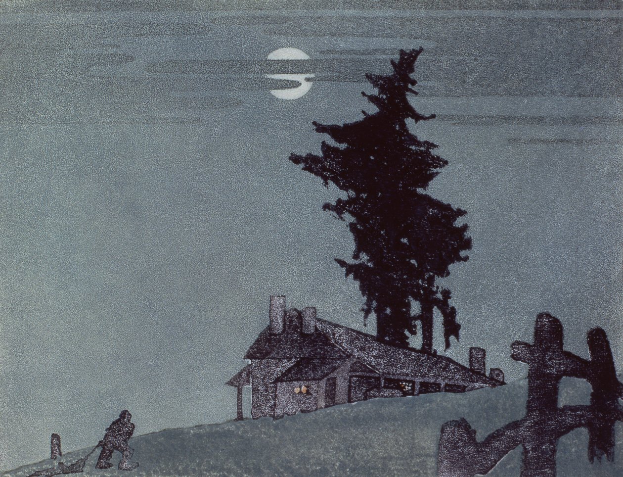 The Homestead，1937（linocut） 作者 艾琳·帕尔默（Ethleen Palmer）