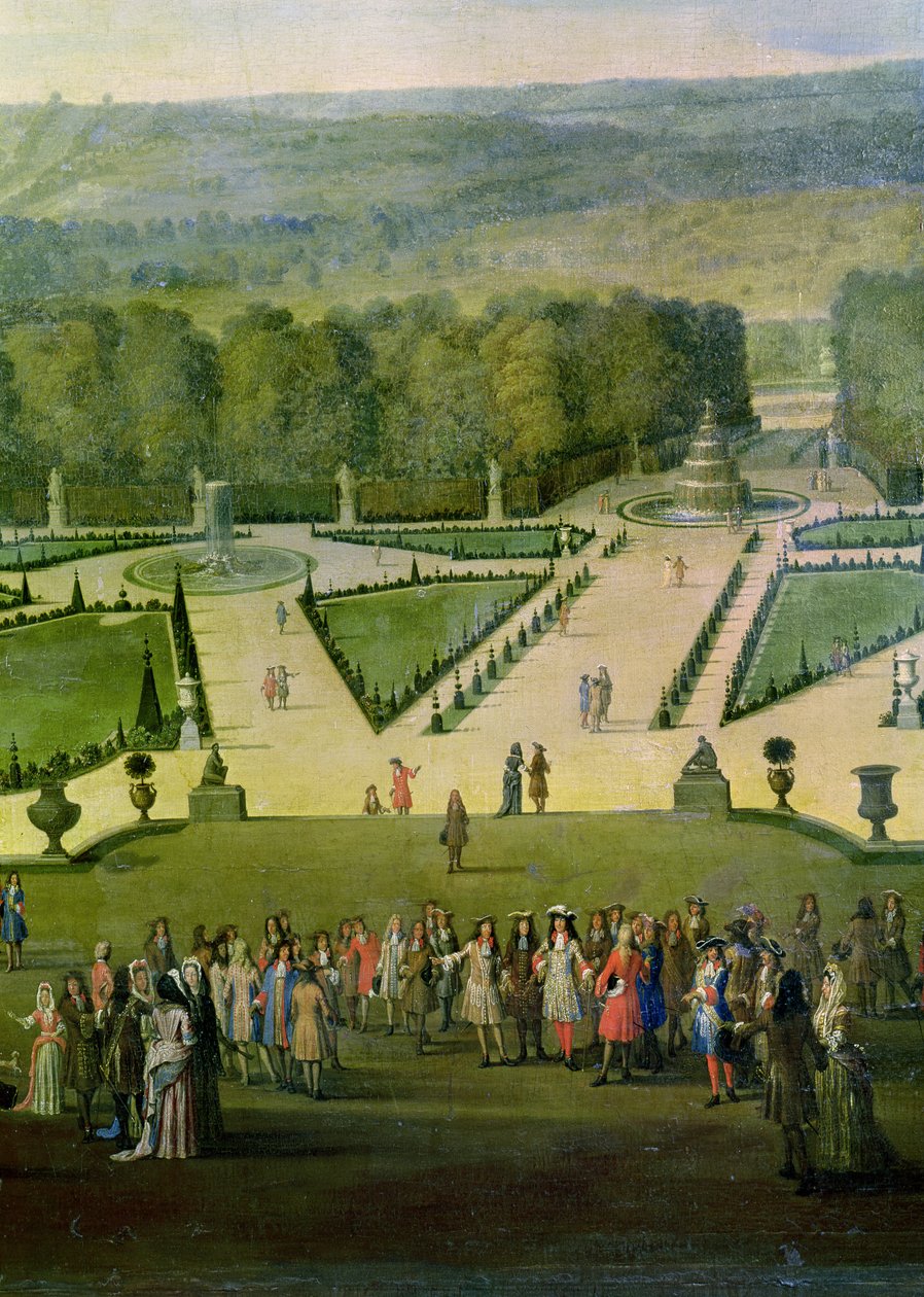 Parterre du Nord散步路易十四，路易斯及其随行人员的细节，c.1688 作者 艾蒂安·阿莱格兰（Etienne Allegrain）