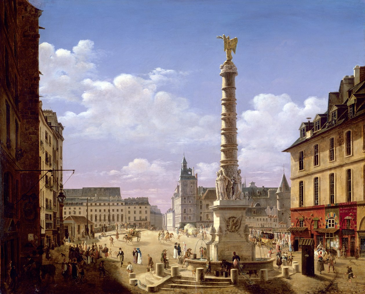 喷泉在Place du Chatelet，巴黎，1810年 作者 艾蒂安·布霍特（Etienne Bouhot）