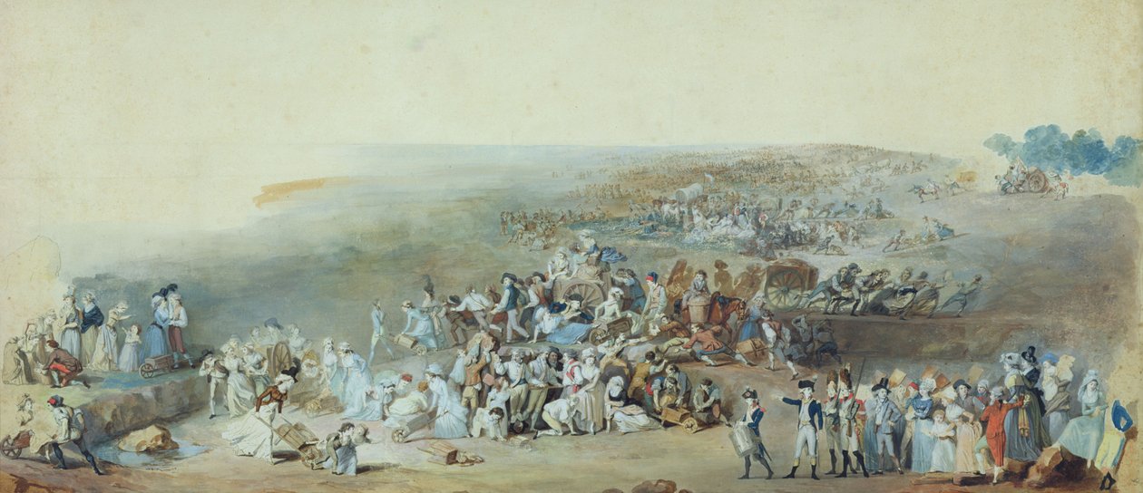1790年7月14日，Champ de Mars的巴黎人为Fete de la Federation做准备（笔墨水和水粉在纸上） 作者 艾蒂安·查尔斯·勒瓜（Etienne Charles Leguay）