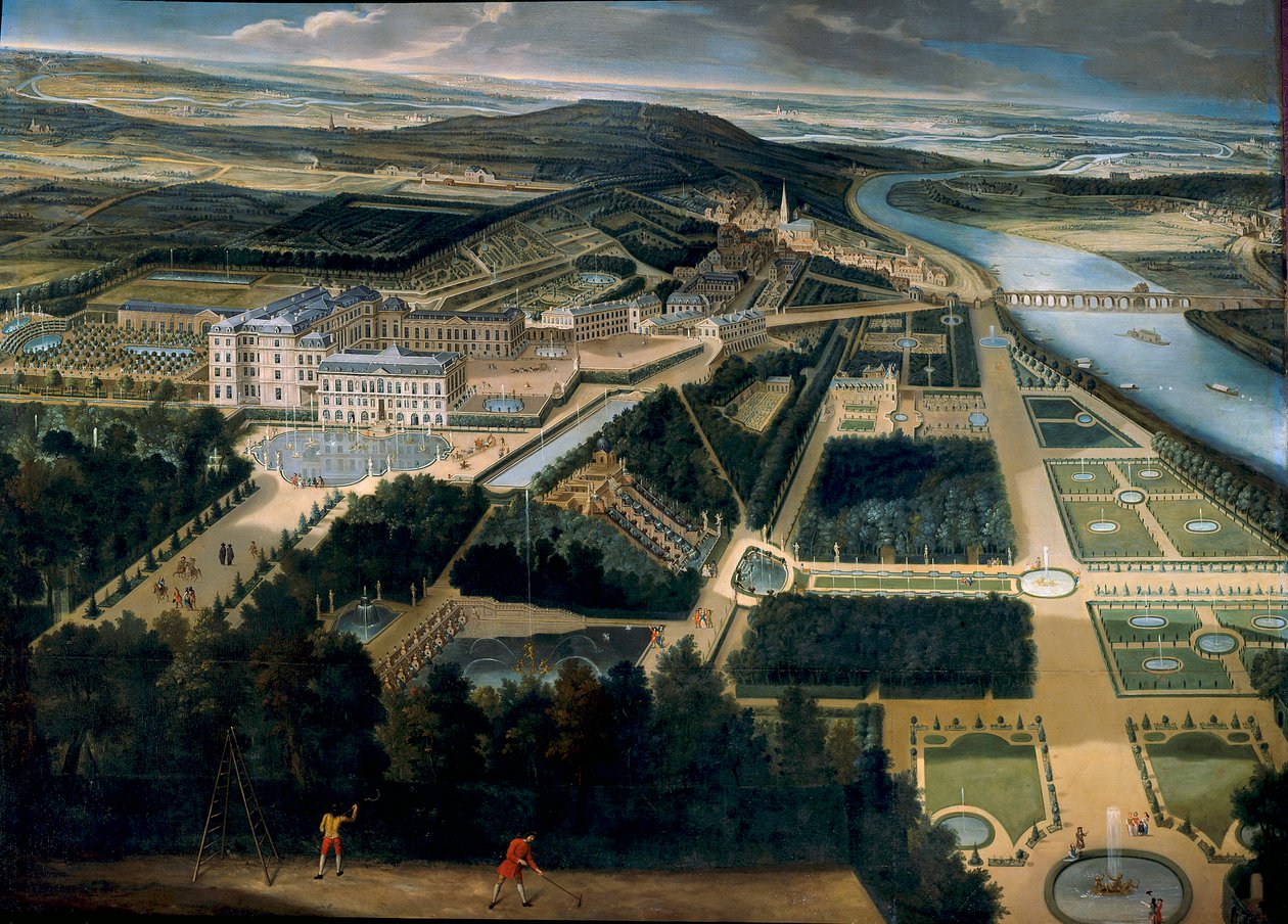 圣克劳德 (Saint-Cloud) 城堡和花园的全景图 艾蒂安·阿莱格兰 (Etienne Allegrain) (1644-1736) 1675 年作画。 3, x3,83 m Versailles, musee du chateau - Saint Cloud（法国）的城堡和花园景观 - Etienne Allegrain 的绘画（1644-173 年） 作者 艾蒂安·阿莱格兰（Etienne Allegrain）