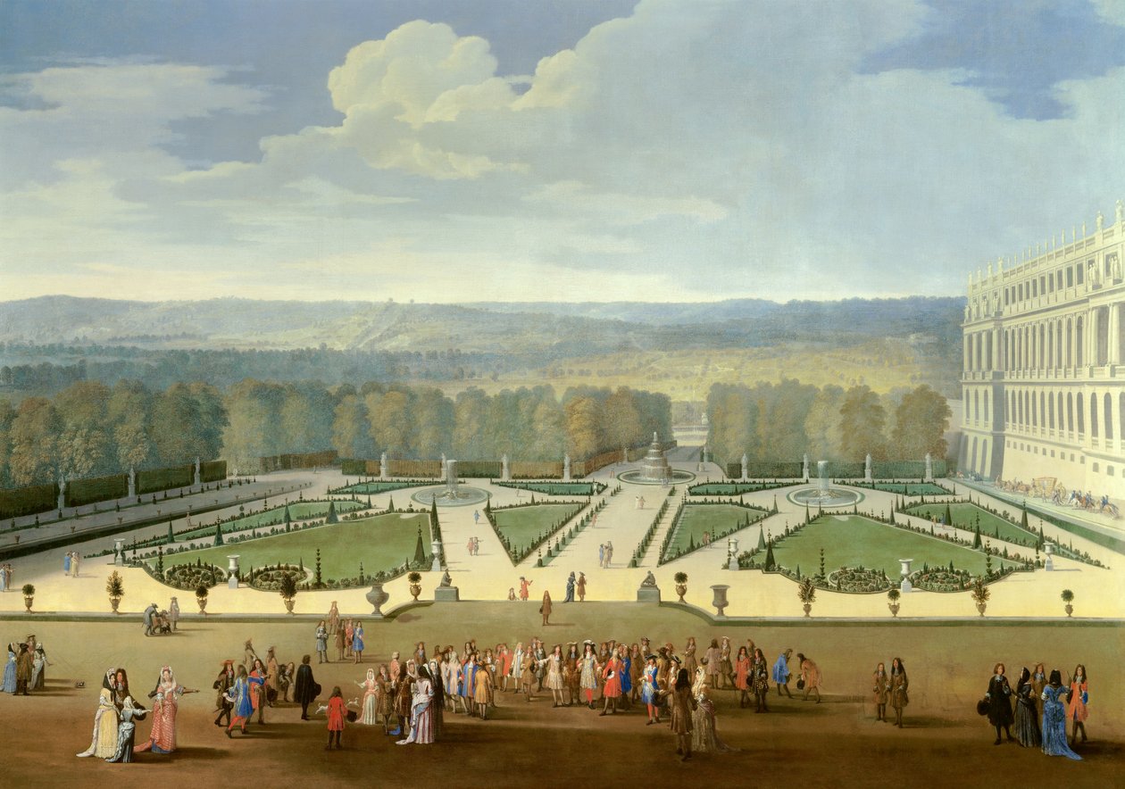 Promenade de Louis XIV (1638-1715) in view of the northern parterre in the gardens of Versailles Painting by Etienne Allegrain (1644-1736) 1688 approx. Sun. 2,3x2,9 m 作者 艾蒂安·阿莱格兰（Etienne Allegrain）