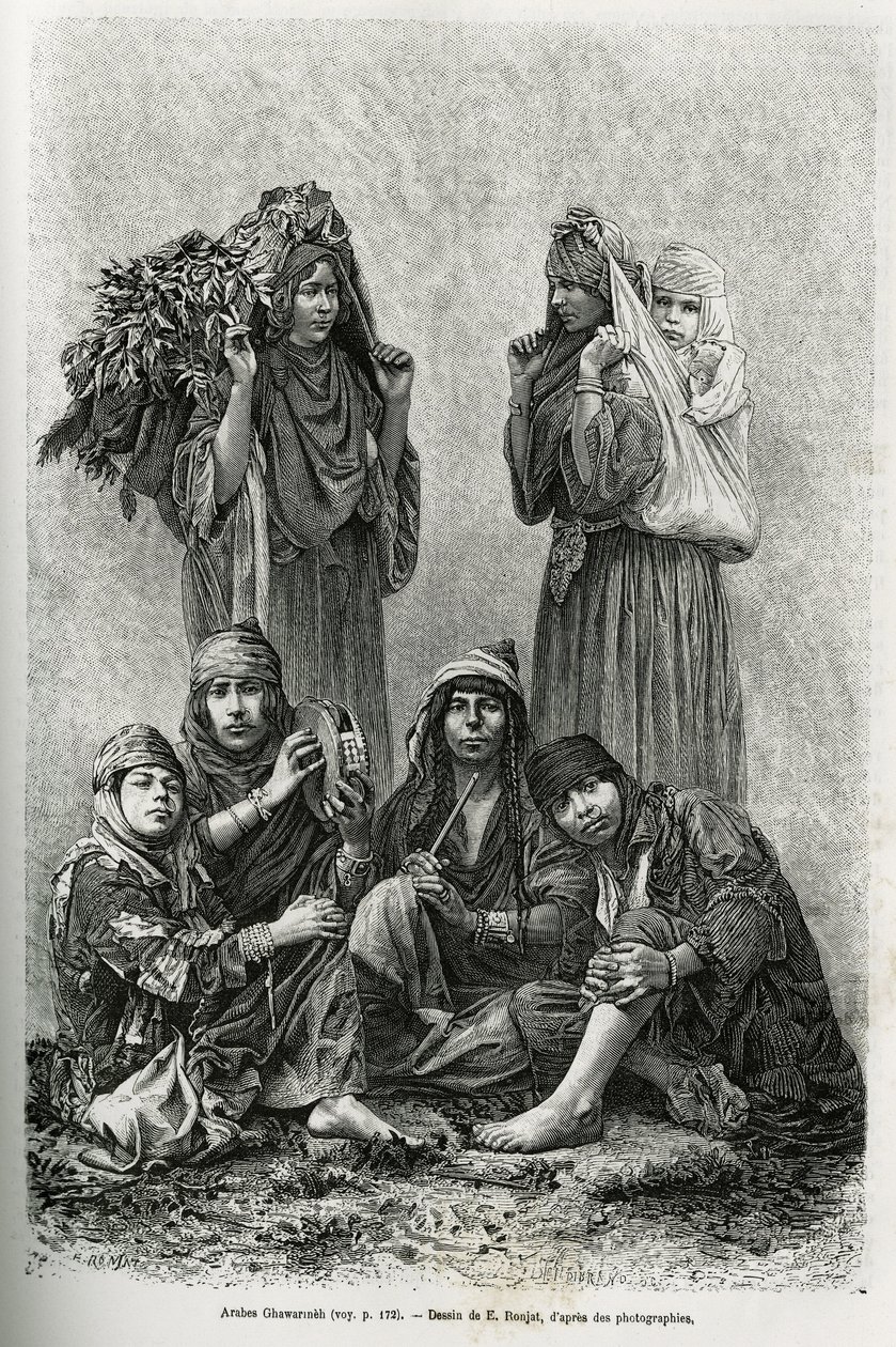 阿拉伯人 Ghawarineh，来自死海盆地的游牧民族。 由 E.Ronjat 雕刻，以说明当今叙利亚的故事，由里昂医学院院长 M.Lortet 雕刻，负责公共教育部的科学任务，发表在 T 作者 艾蒂安·安托万·尤金·罗纳特