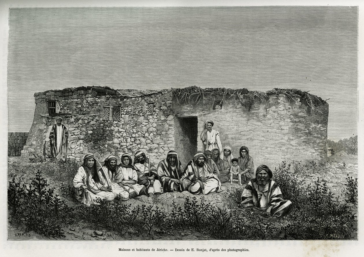 Houses and inhabitants of Jericho (West Bank). Engraving by E.Ronjat, to illustrate the story of Syria today, by M.Lortet, dean of the Faculty of Medicine of Lyon, charged with a scientific mission by the Ministry of Public Education, published in the Tour 作者 艾蒂安·安托万·尤金·罗纳特