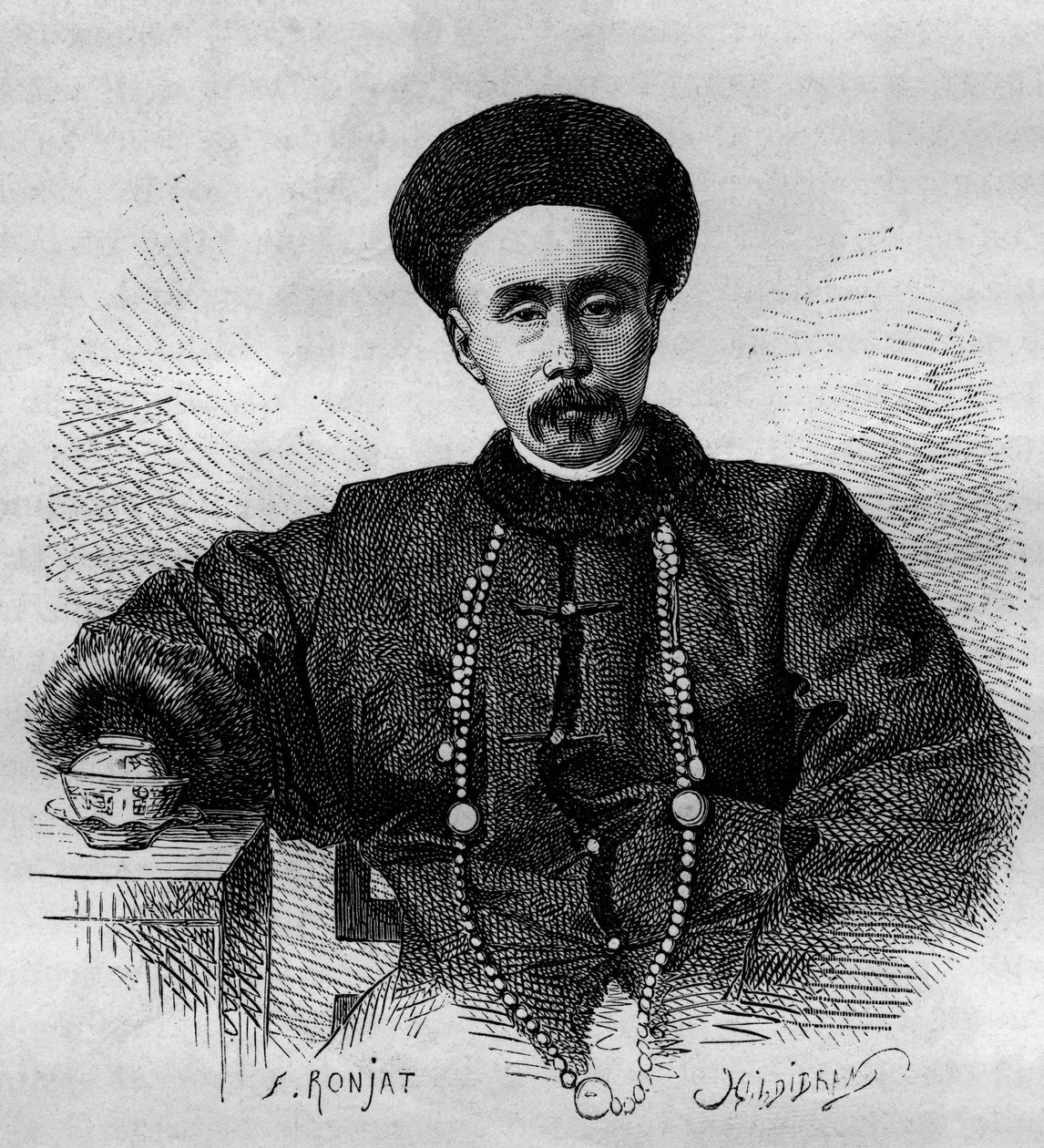 Portrait of Li Hongzhang (1832-1901), Chinese general and vice-king (viceroy) of Zhili from 1871 to 1895 and from 1900 to 1901. Engraving from a drawing by Ronjat, from a photograph by Thomson, in “” Le Tour du Monde, Nouveau journal des Voyages””, edited  作者 艾蒂安·安托万·尤金·罗纳特