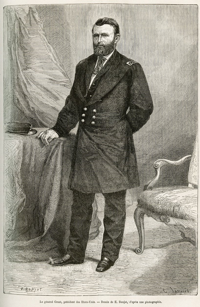 尤利西斯·格兰特 (1822-1885) 的肖像，美国将军，分离战争期间联邦军队的领袖，1869 年至 1877 年两届美国（美国）第 18 任总统。 说明 sto 作者 艾蒂安·安托万·尤金·罗纳特