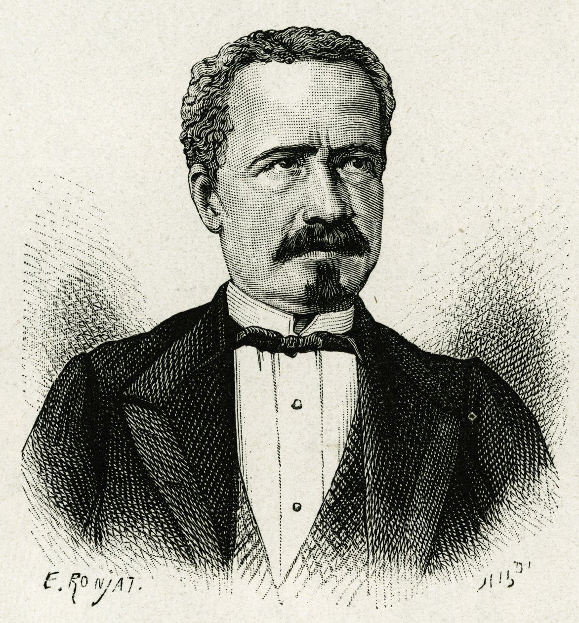 1875 年至 1876 年厄瓜多尔总统的肖像，Don Antonio Borrero。 由 E.Ronjat 雕刻，在一张照片之后，以说明“The Equinoxale America”的故事 作者 艾蒂安·安托万·尤金·罗纳特