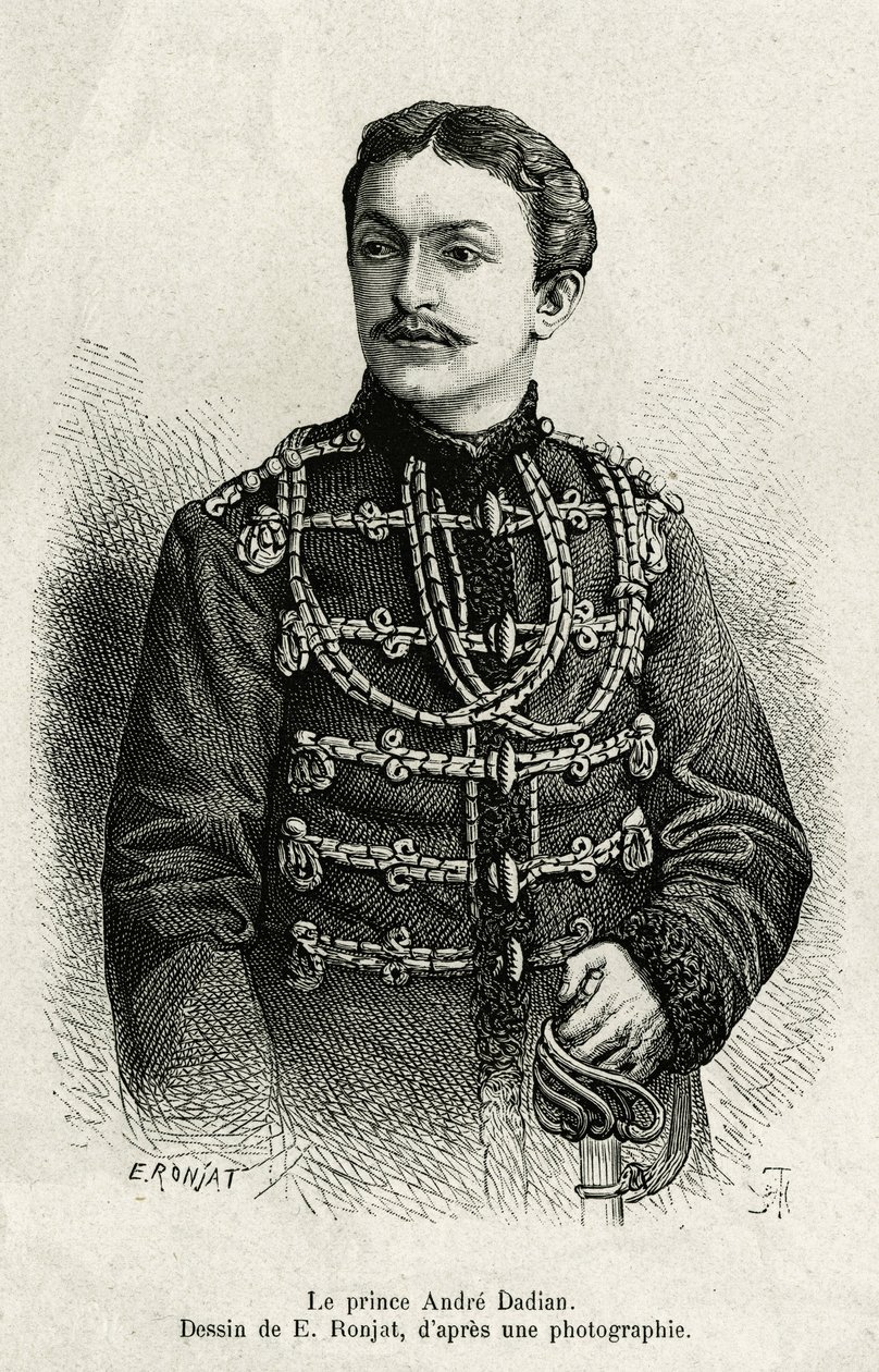 明日烈的安德烈·达甸王子（1850-1910），俄军上将，国际象棋冠军。 由 E.Ronjat 雕刻，以说明故事 Un tour en Mingrelie（格鲁吉亚地区，在高加索和 Rion 之间延伸），Carla Serena 于 1876-187 年 作者 艾蒂安·安托万·尤金·罗纳特