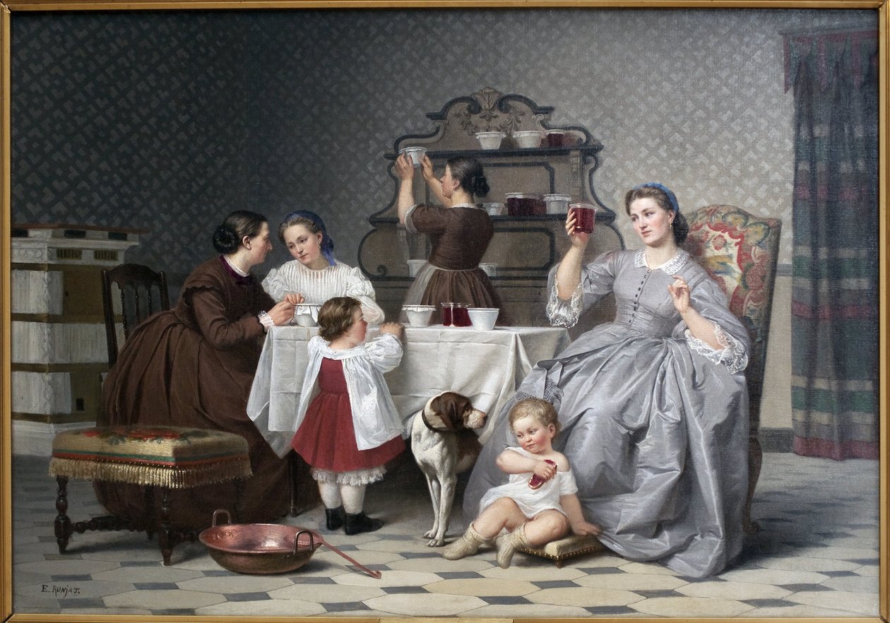 果酱，也说 Le gouter de famille。 Eugene Ronjat (1822-1912) 作画，布面油画，大约 1860 年。19 世纪法国艺术。 维也纳美术博物馆（伊泽尔）。 作者 艾蒂安·安托万·尤金·罗纳特