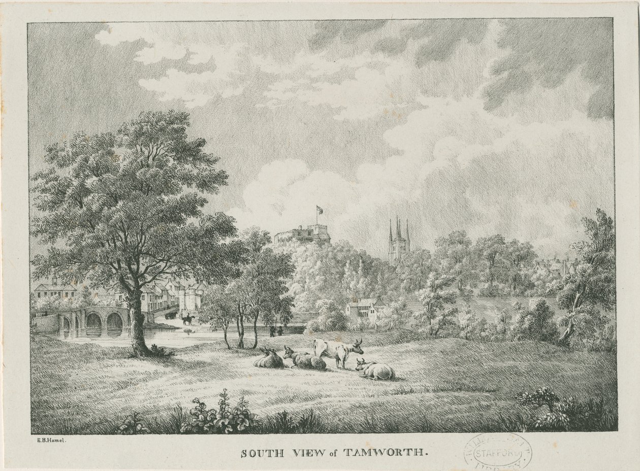 塔姆沃思（Tamworth）-南方的远景：光刻，nd [1796-1865] 作者 艾蒂安·布鲁诺·哈默尔