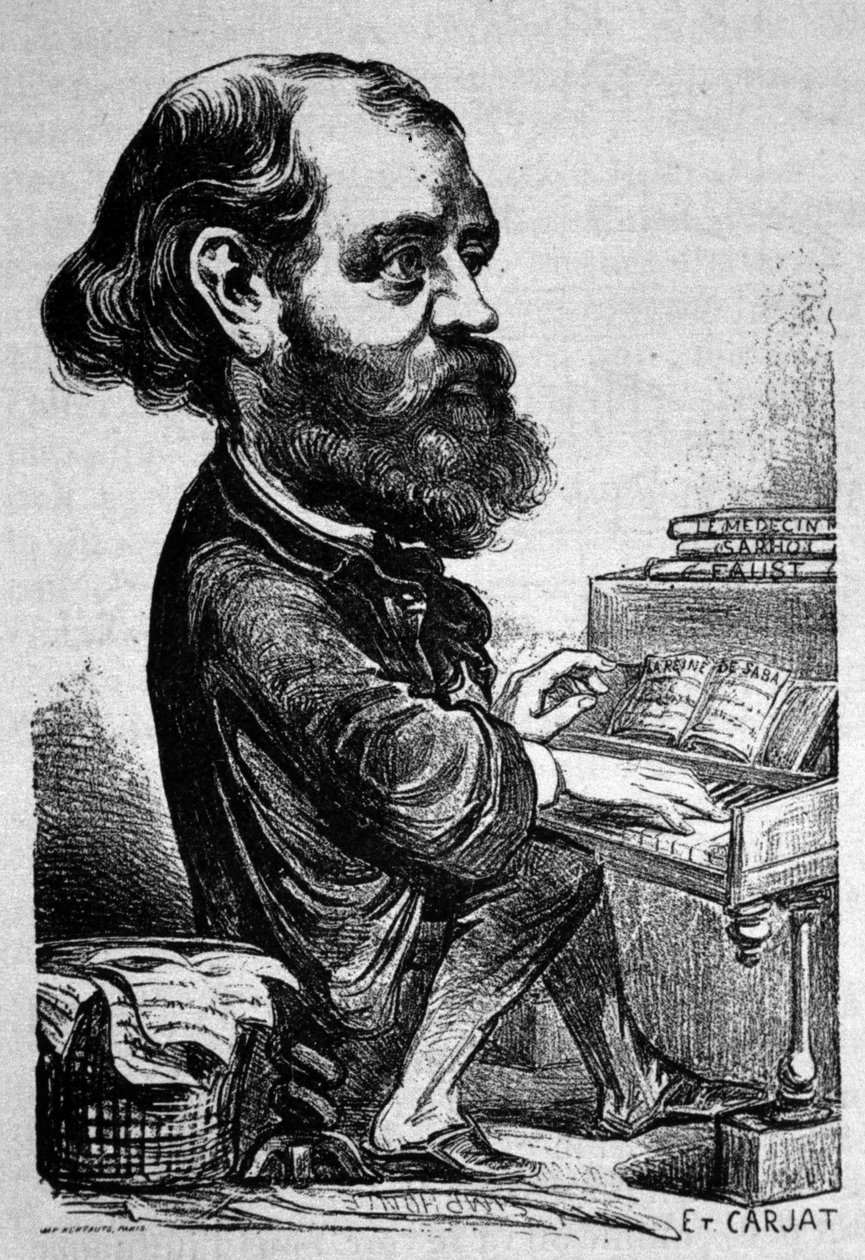 查尔斯-古诺（1818 - 1893），法国作曲家，艾蒂安-卡尔亚特的漫画。 作者 艾蒂安·卡加特