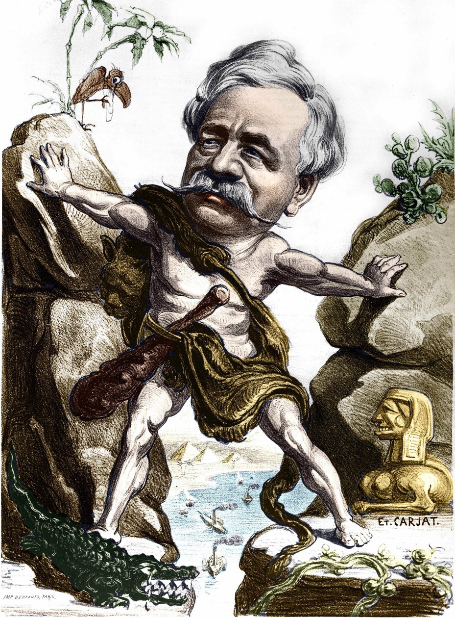 Ferdinand de Lesseps (1805-1894), French diplomat and administrator at the Suez Canal. Carjat caricature. 作者 艾蒂安·卡加特