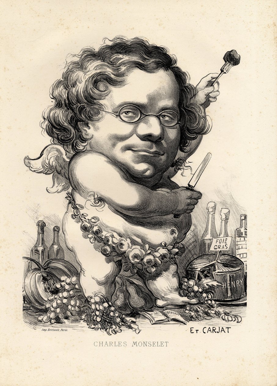 飞叶--艾蒂安-卡雅特（1826-1906）的插图。Obeite, Foie gras - Monselet Charles (1825-1888) 作者 艾蒂安·卡加特
