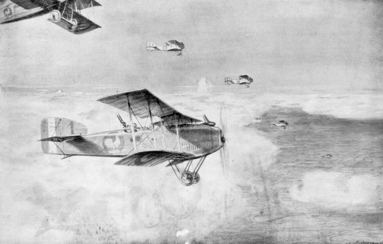法国白天轰炸机中队，在云海之上，1918年，1926年。 作者 艾蒂安·库诺（Etienne Cournault）