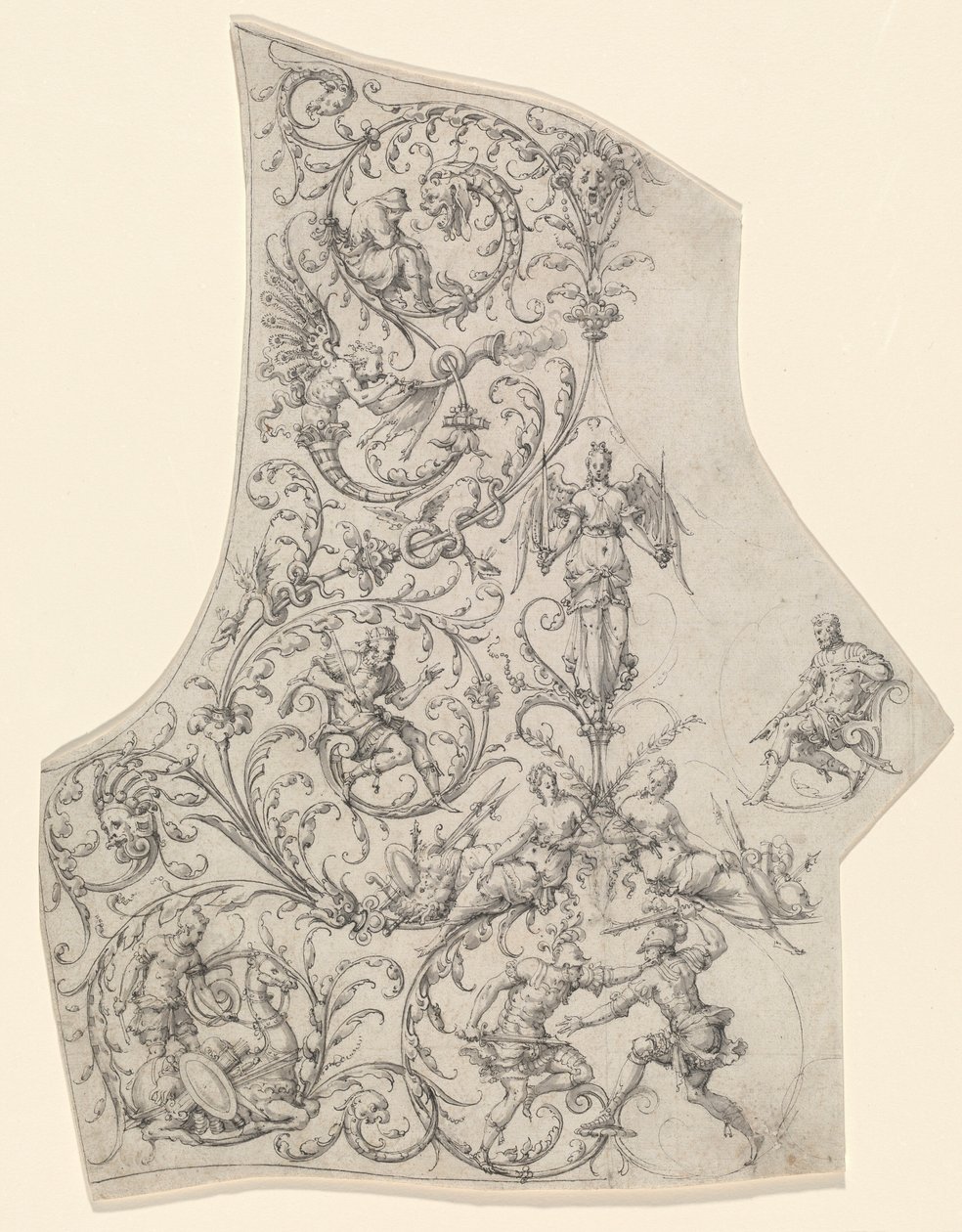 阅兵式盔甲的背板，约 1557 年（钢笔和水墨画） 作者 艾蒂安·德劳恩（Etienne Delaune）