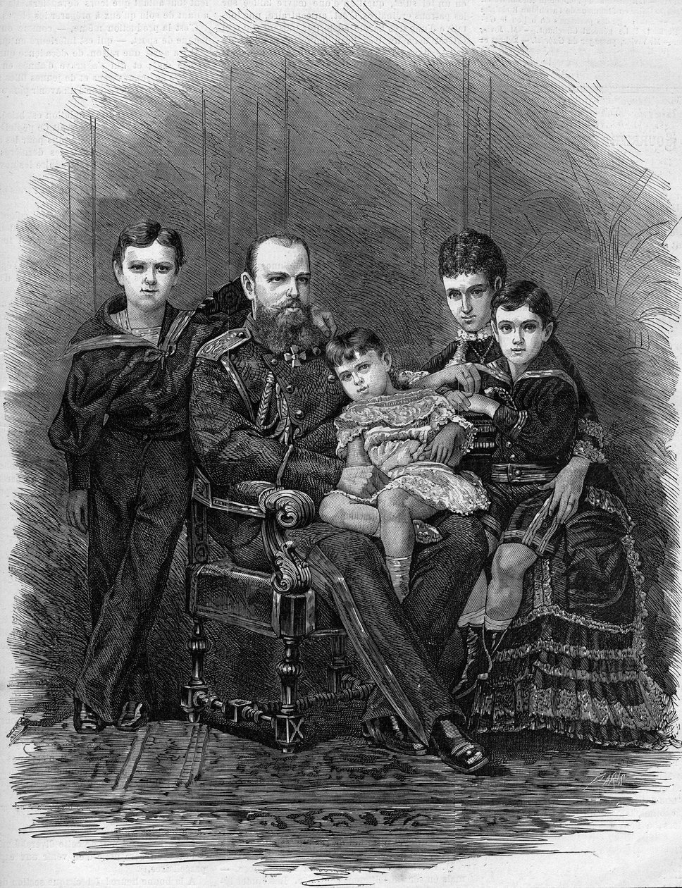 1881年俄罗斯皇室的画像。沙皇亚历山大三世（1845-1894）和玛丽-费奥多罗夫娜（或菲奥多罗夫娜，或费多罗夫娜）（玛丽-苏菲-达格玛 作者 艾蒂安·加布里埃尔·博库特