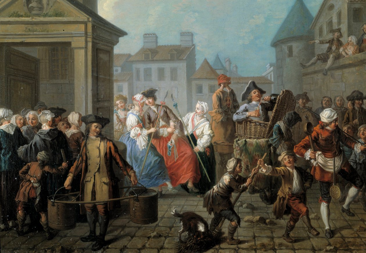 Carnival in the streets of Paris Detail. Painting by Etienne Jeaurat (1699-1789) 1757. Dim. 0,65 x 0,82m Paris, musee Carnavalet 作者 ÉtienneJeaurat