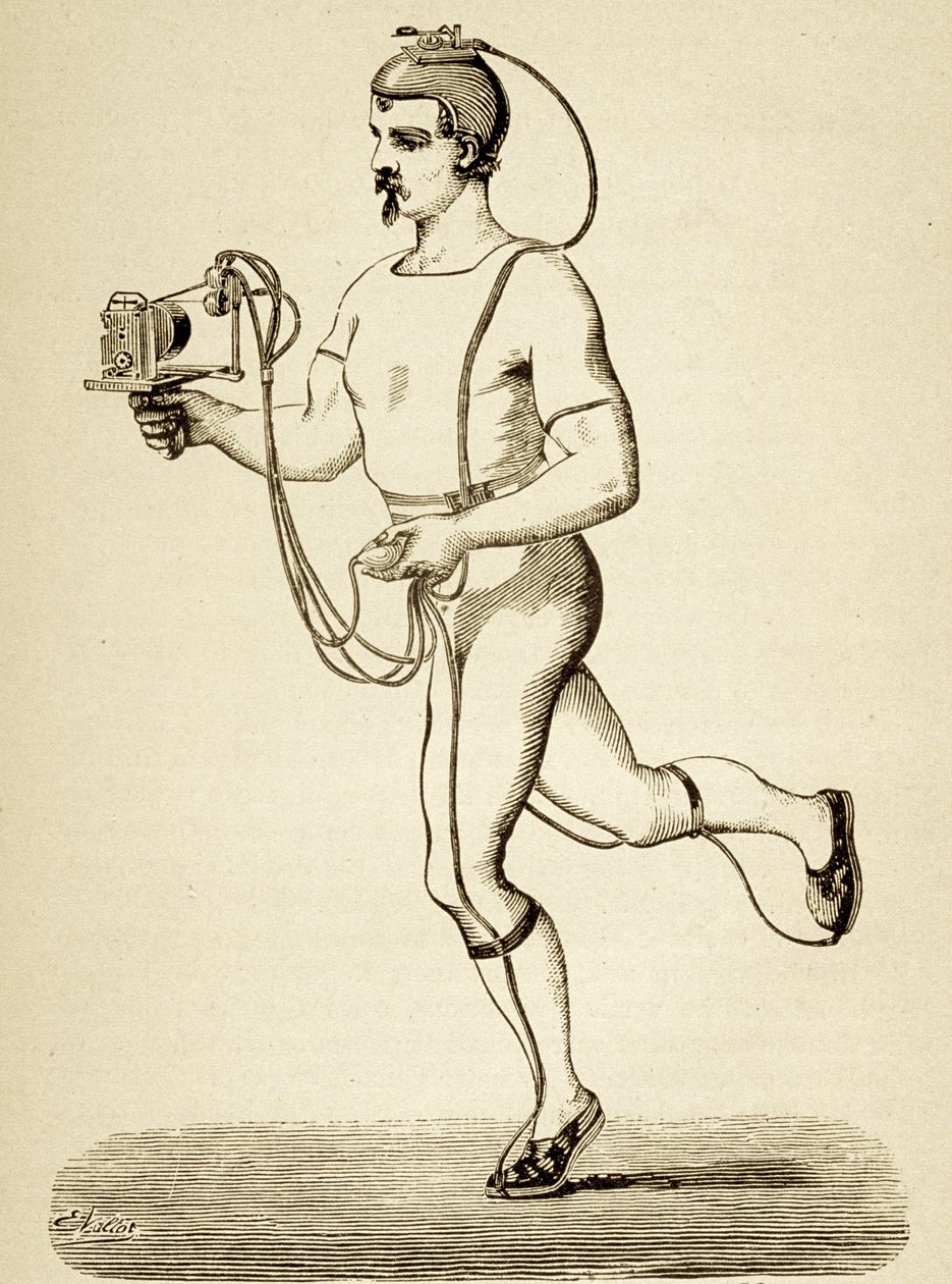 赛跑者提供了用于记录他不同节奏的装置，来自Popular Science Monthly，pub.1875 作者 艾蒂安·朱尔斯·玛丽