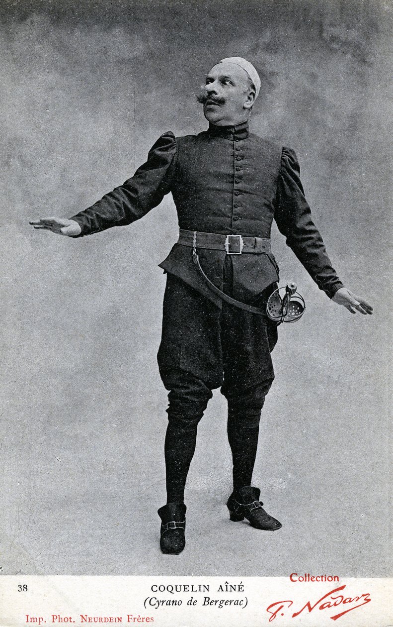 康斯坦丁-科奎林又名科奎林先生（1841年-1909年）身着《西拉诺-德-贝尔热拉克》的服装（黑白照片）。 作者 艾蒂安·诺丁（Etienne Neurdein）