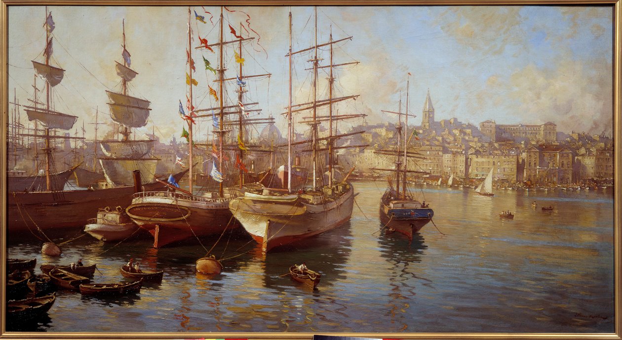 橙色巴拉塞莱斯。 （马赛港视图）。 艾蒂安·马丁 (Etienne Martin) 的绘画（1858-1945） 作者 艾蒂安·菲利普·马丁