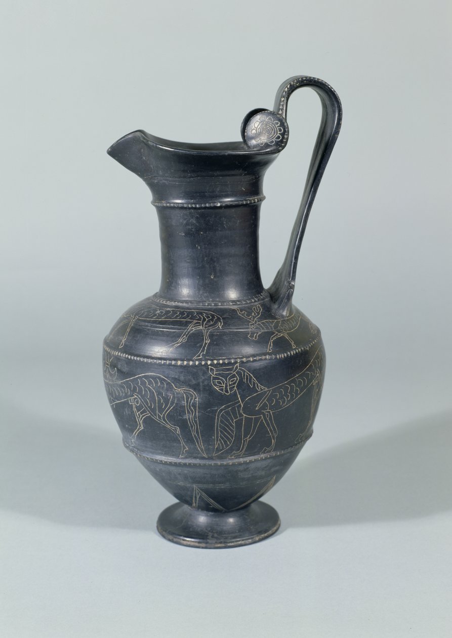 水壶与格里芬，Bucchero洁具，伊特鲁里亚，公元前650-550（陶器） 作者 伊特鲁里亚语