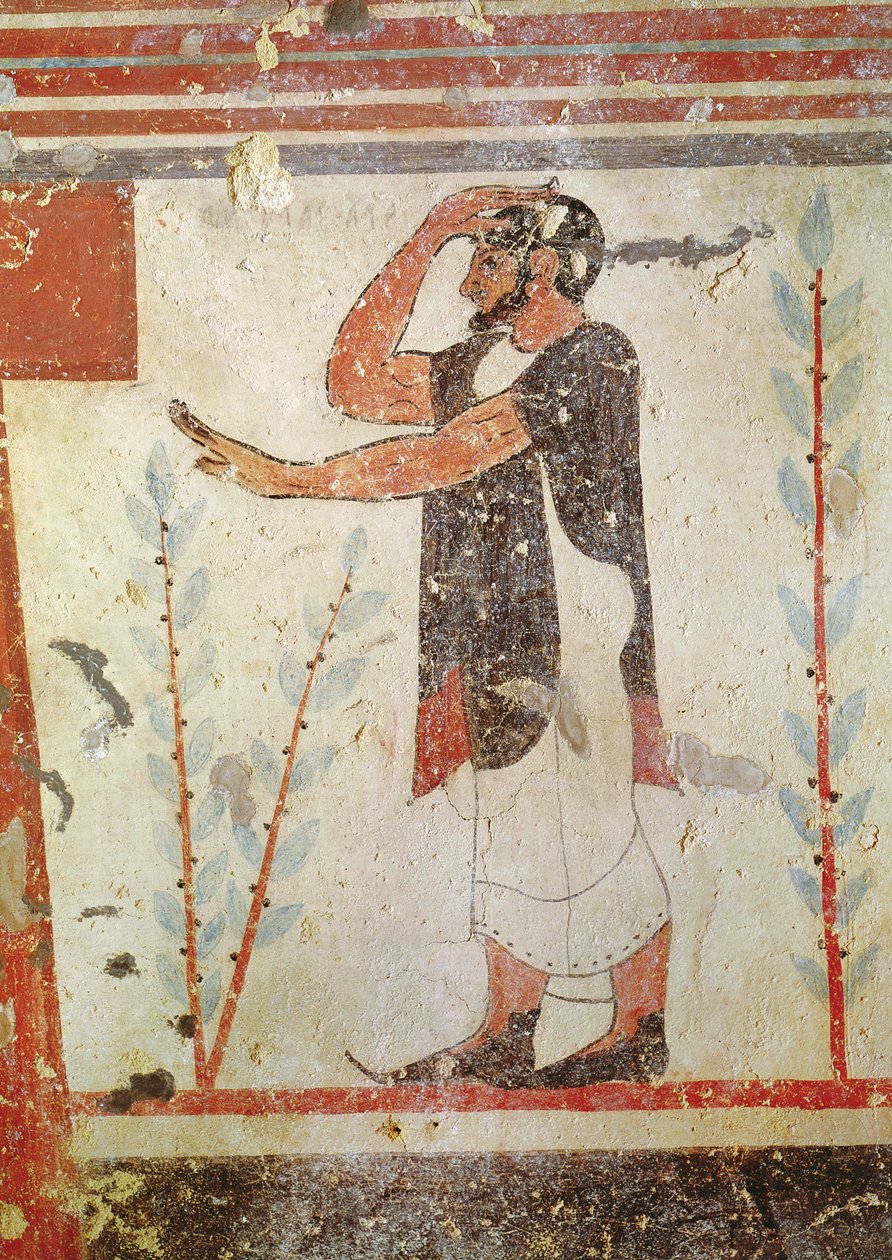 牧师在公元前5，30  -  20年（公元绘画）的Augurs墓中做出一种仪式姿态（另见106404） 作者 伊特鲁里亚语
