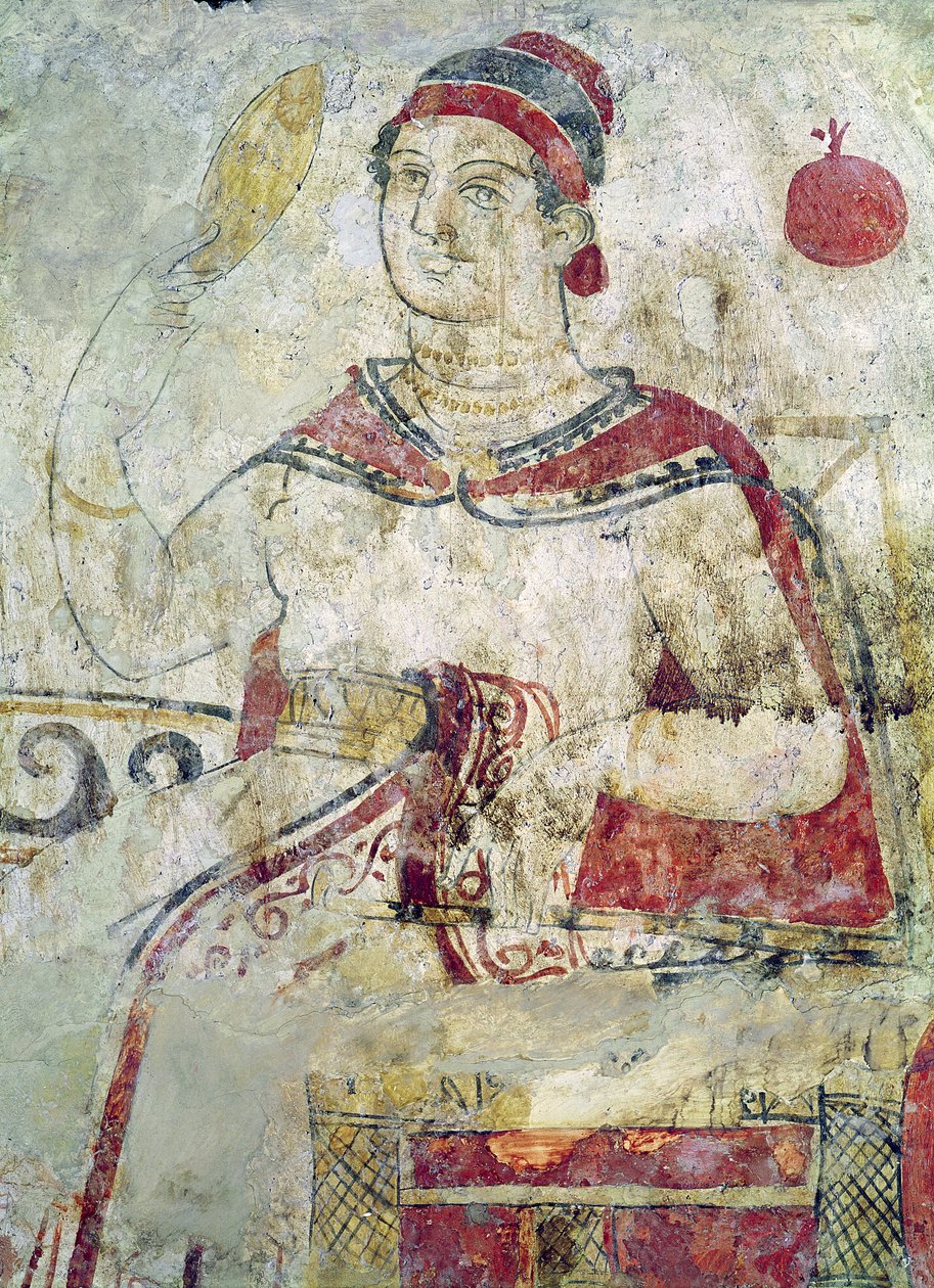女人在她的厕所，细节从殡葬场景，Samnite时期，公元前5世纪至4世纪（壁画） 作者 伊特鲁里亚语