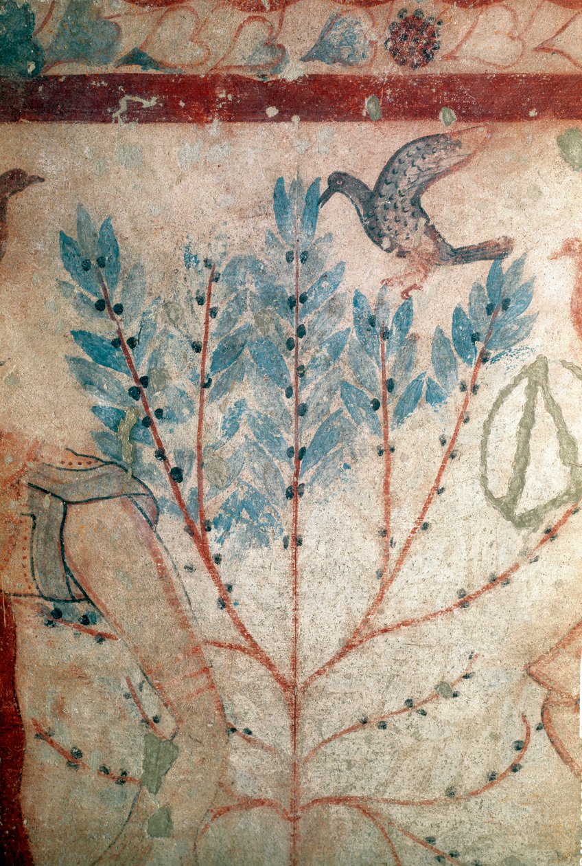 坐在小树上的鸟（壁画，细节，公元前530年）。 作者 伊特鲁里亚语