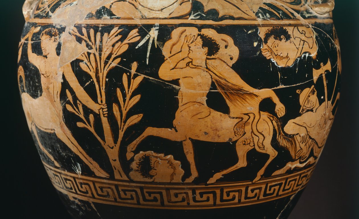 半人马画师的Amphora，细节显示一个半人马。波拉诺（翁布里亚）的红纹陶器。伊特鲁里亚文明，公元前4世纪。 作者 伊特鲁里亚语