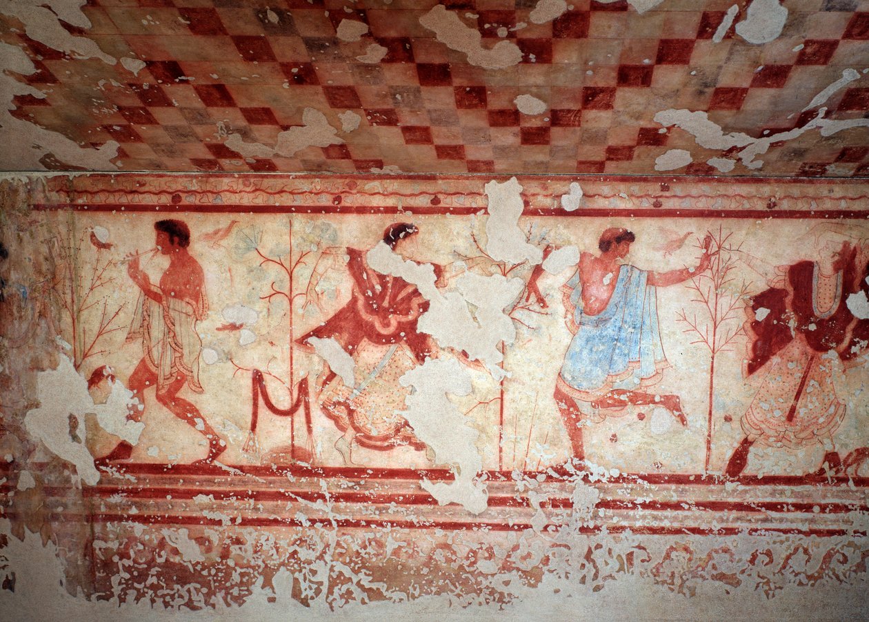 Dancers and musicians during a banquet. Frescoes of the Tomba del triclinium, 5th century BC 作者 伊特鲁里亚语