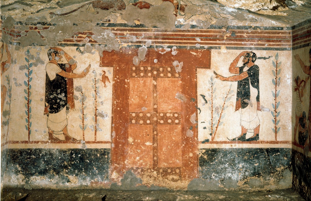 象征进入死亡王国的大门附近的两个字符问候（壁画，公元前 530 年） 作者 伊特鲁里亚语