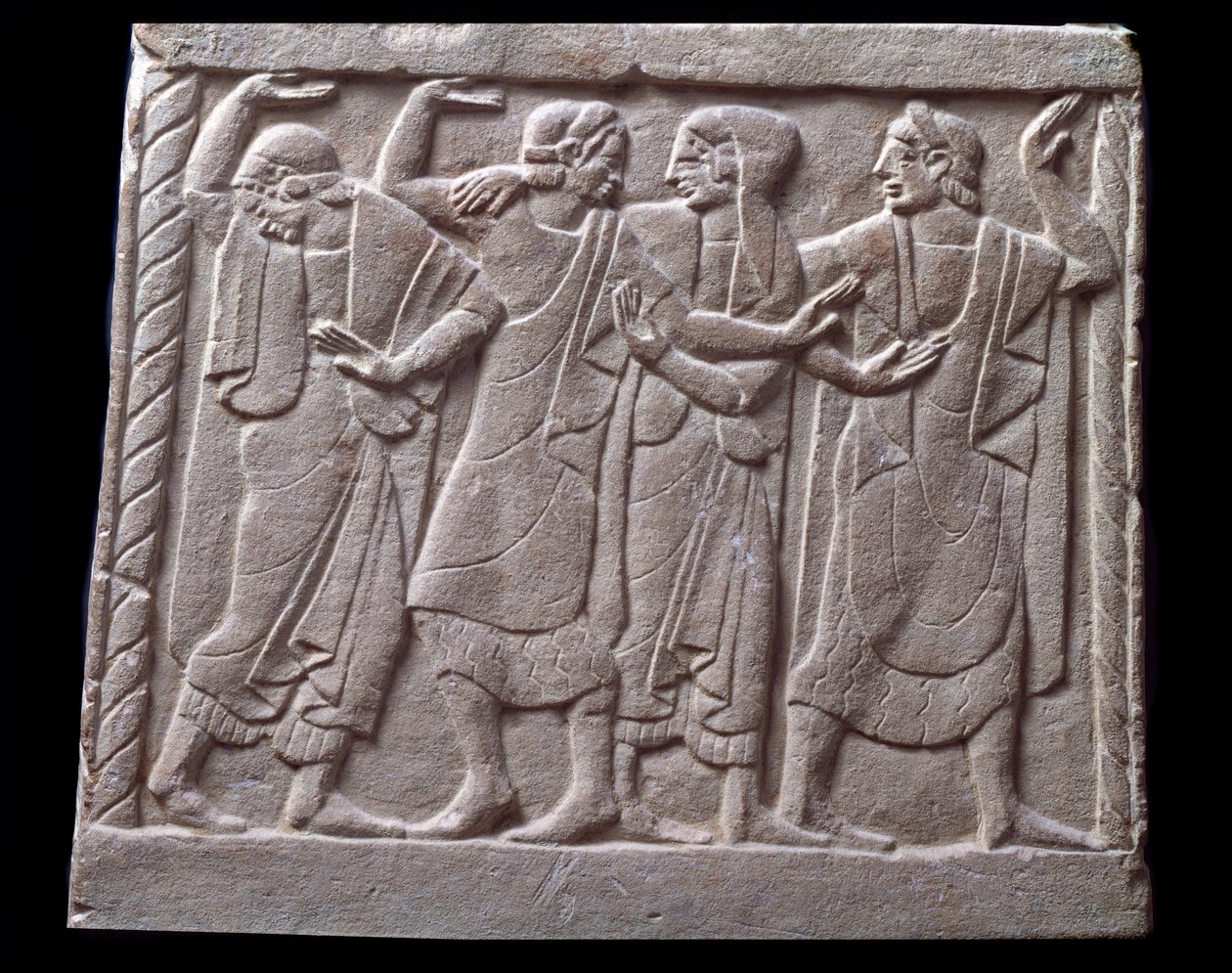 舞蹈场景，大理石墓碑的低浮雕 作者 伊特鲁里亚（Etruscan）