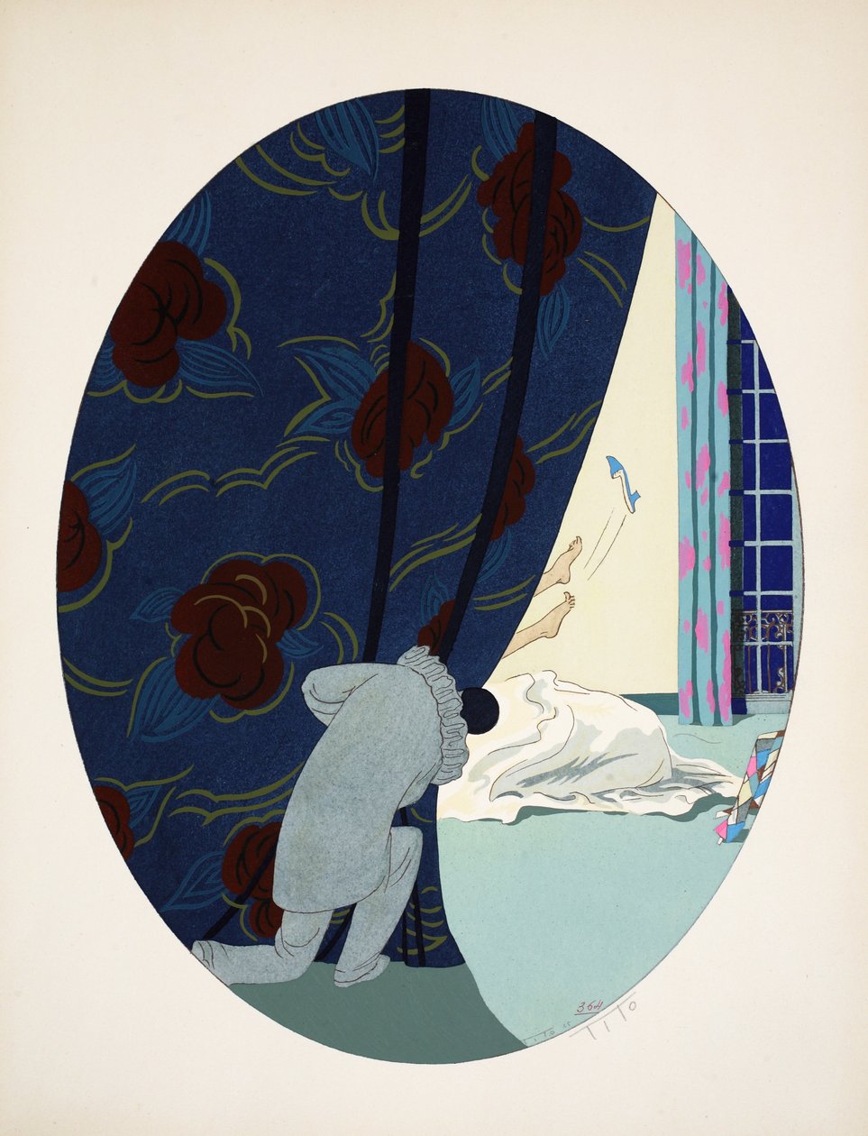 五种感官 - 听觉，视力，嗅觉，触觉和味觉，酒吧。巴黎，1925年（模版印刷） 作者 埃托尔·铁托（Ettore Tito）