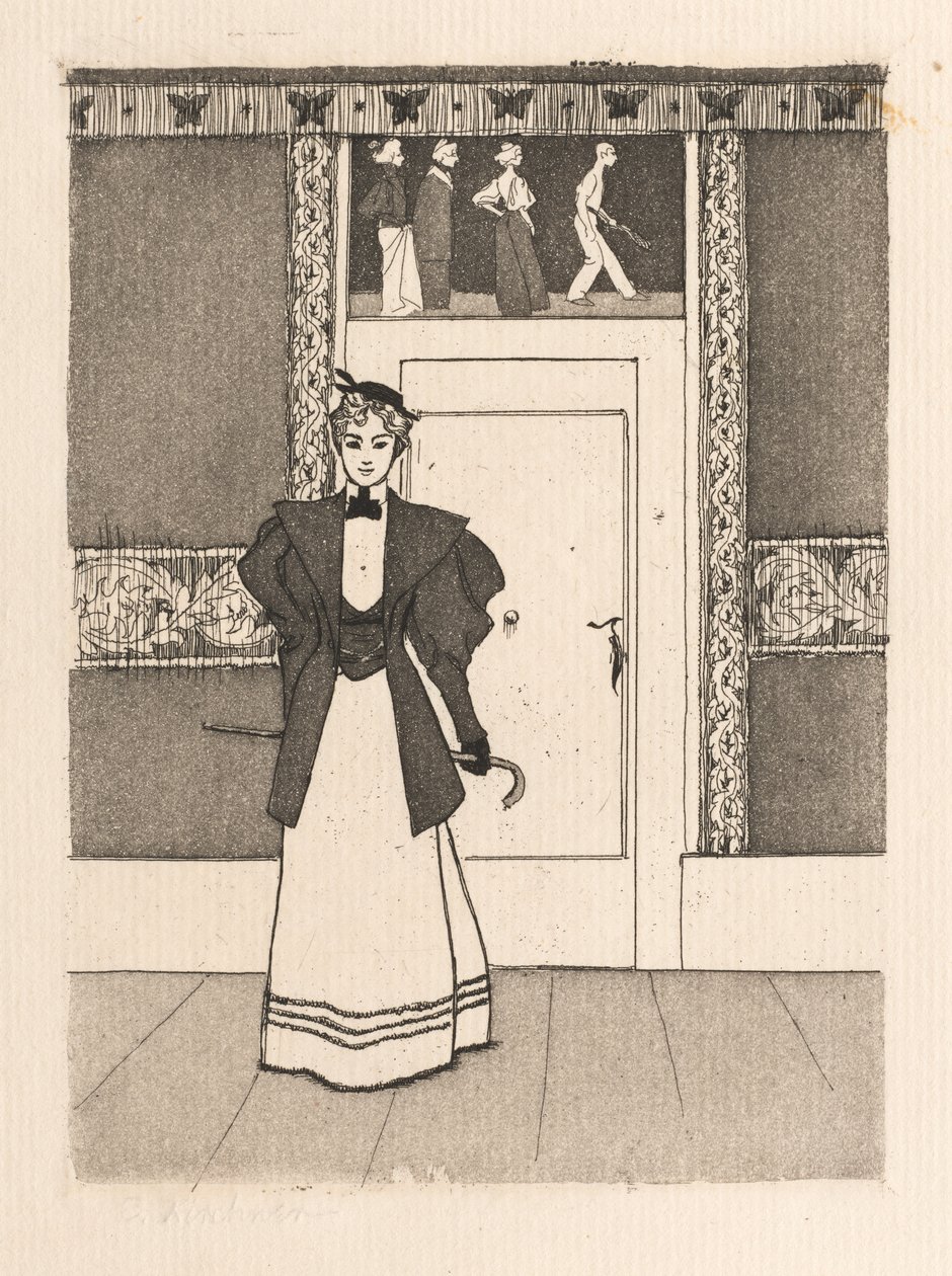 1895年，与少妇的内部走的服装的。 作者 欧根·基希纳（Eugen Kirchner）